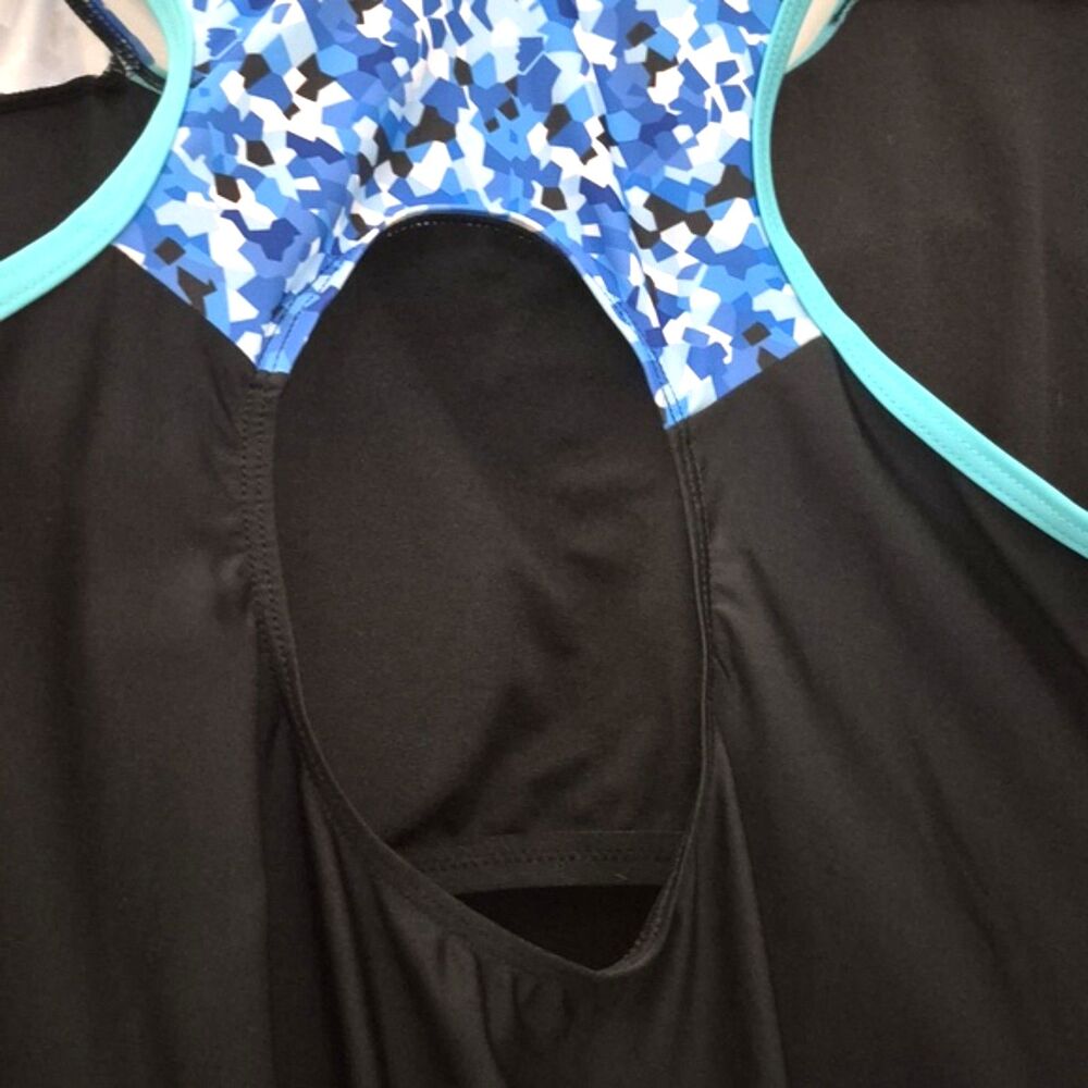 Hanna Nikole Swimsuit 24 W Blue Colorblock Boyleg Racerback One Piece Plus NWOT - Picture 9 of 11